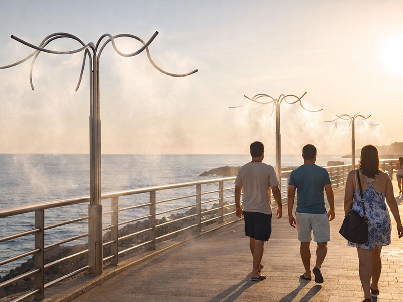 Nebula Tree in parco pubblico con effetto nebulizzazione